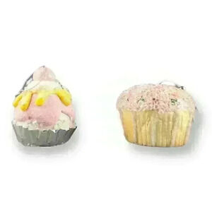 Cupcake & Ice Cream Sundae Sweets Pink Beaded / Glitter Christmas Ornaments (2)
